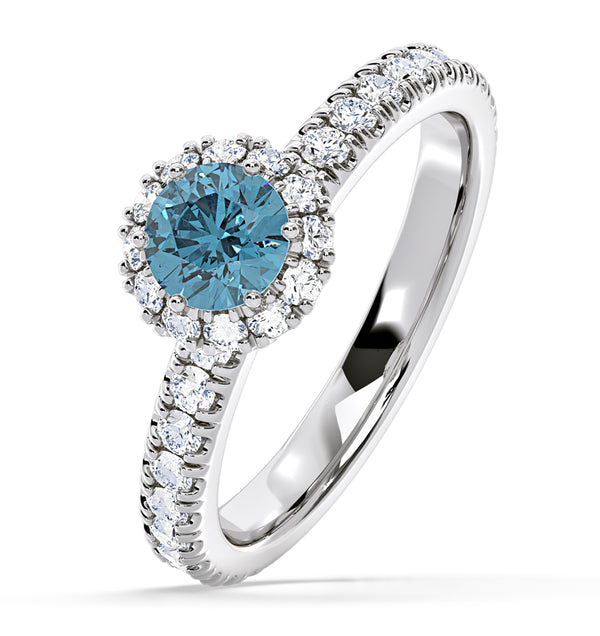 Alessandra Blue Lab Diamond 1.10.ct Halo Ring in 18K White Gold - Elara Collection